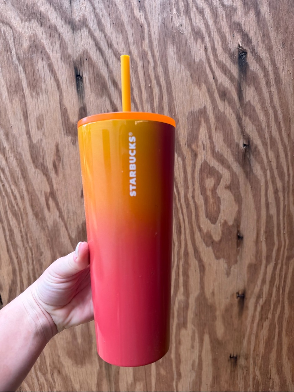 Starbucks Orange to Red Ombre Tumbler with Orange Lid and Straw